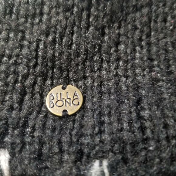 Billabong Black Striped Knit Open Front Fringe Cardigan Size L/G - Picture 4 of 6